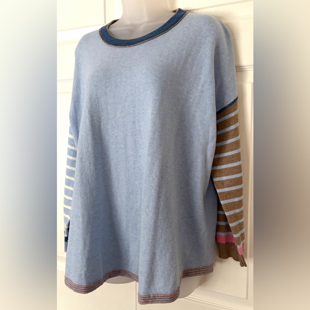 ZAKET & PLOVER Crew Neck Stripe Colorblock Cashmere Blend Sweater Womens Large - Picture 2 of 13